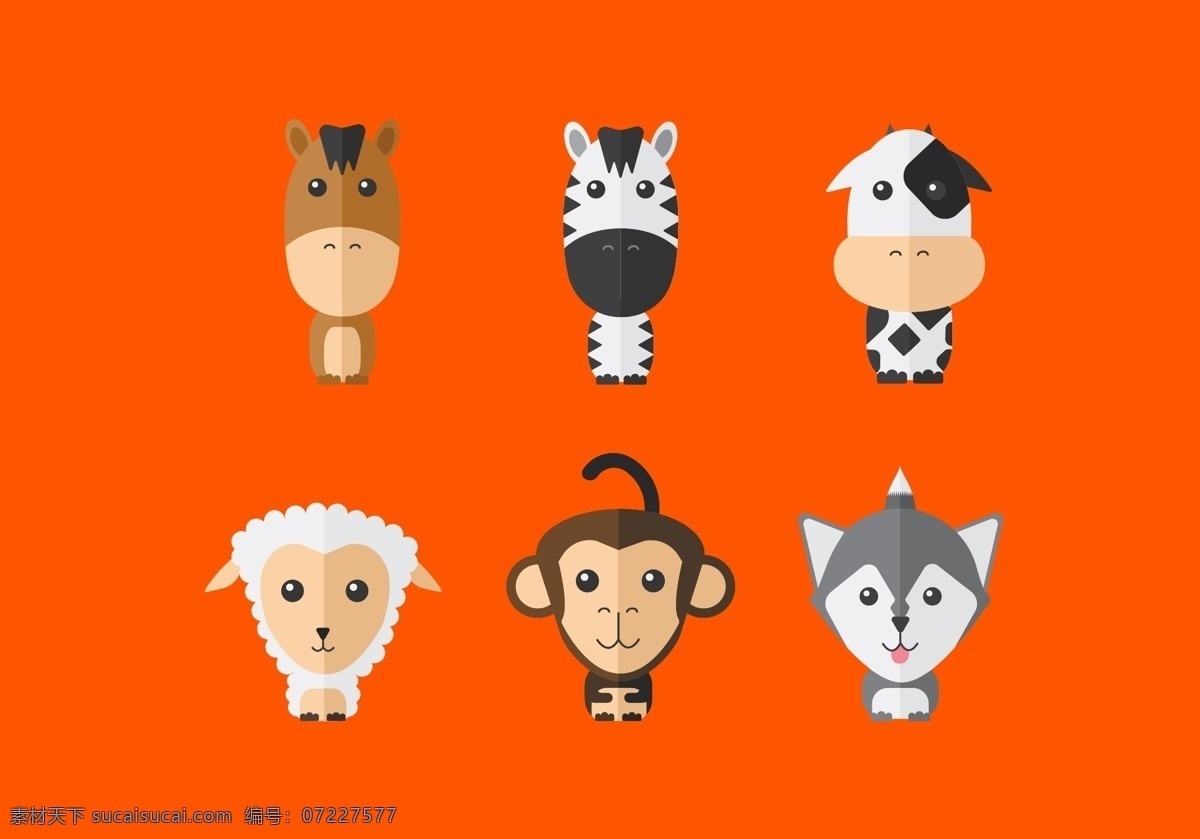 矢量 卡通 动物 卡通动物 动物素材 手绘动物 矢量素材 扁平动物 矢量动物 猴子 绵羊 狼 斑马 牛 马