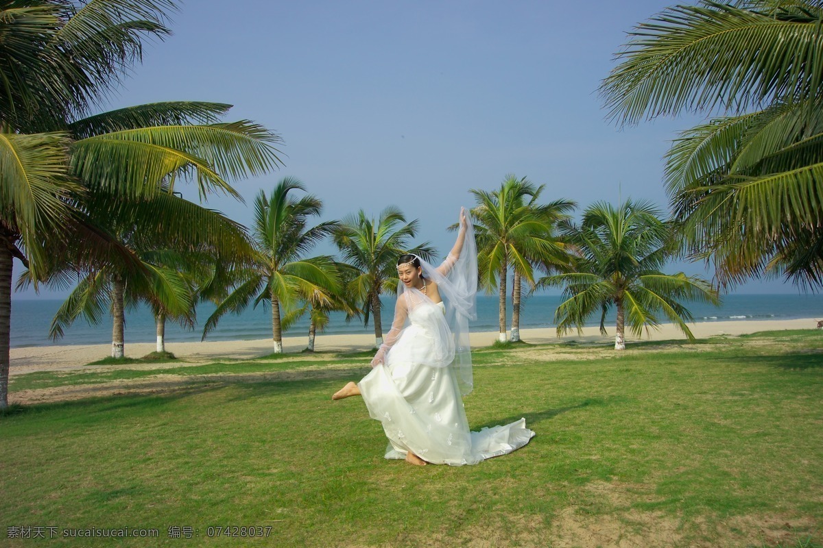 旅游婚纱样片 美丽新娘 美丽 新娘 少女 女孩 美女 大海 沙滩 椰树 旅游 风景 写真 人物摄影 人物图库