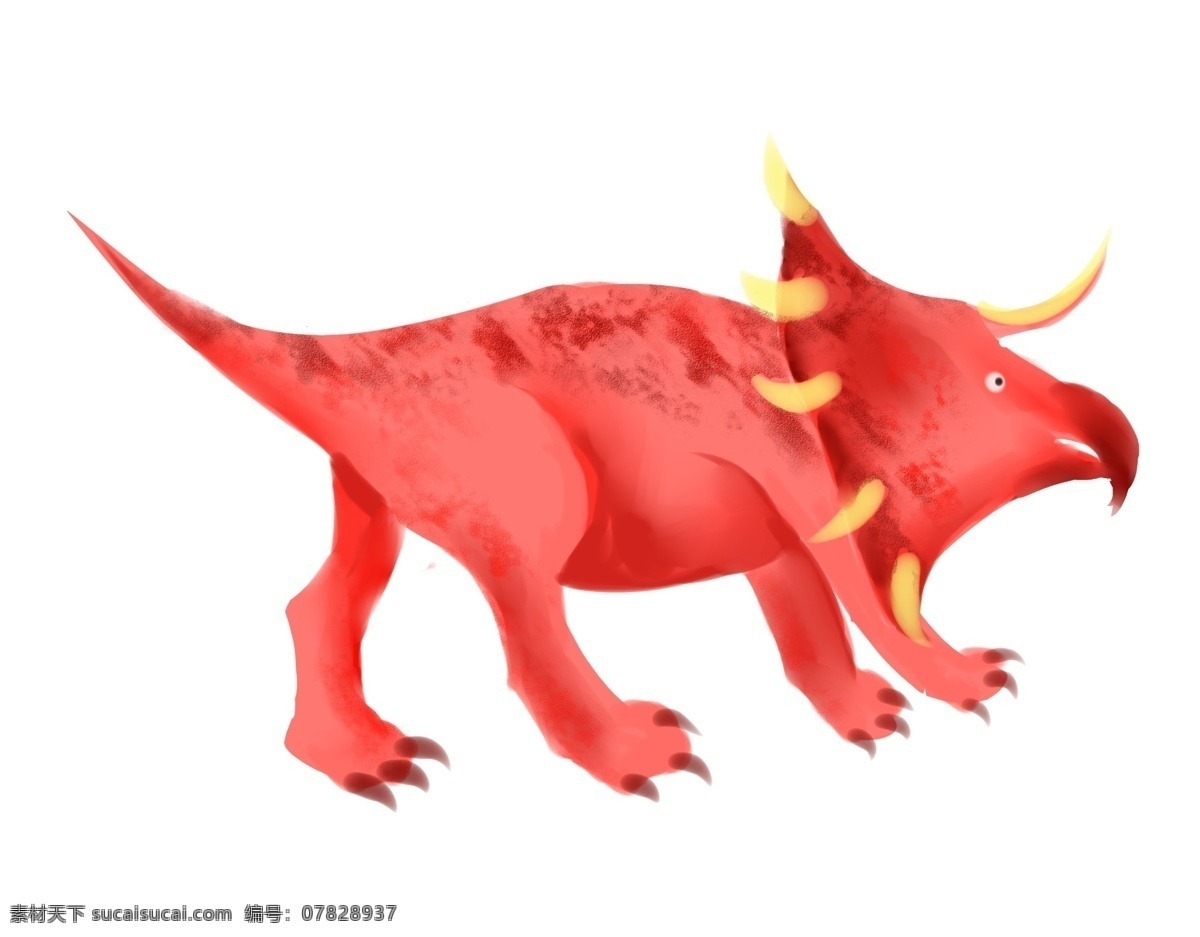 卡通 红色 恐龙 插画 红色的恐龙 角龙 可爱恐龙 远古恐龙 侏罗纪时代 尖嘴恐龙 爪子