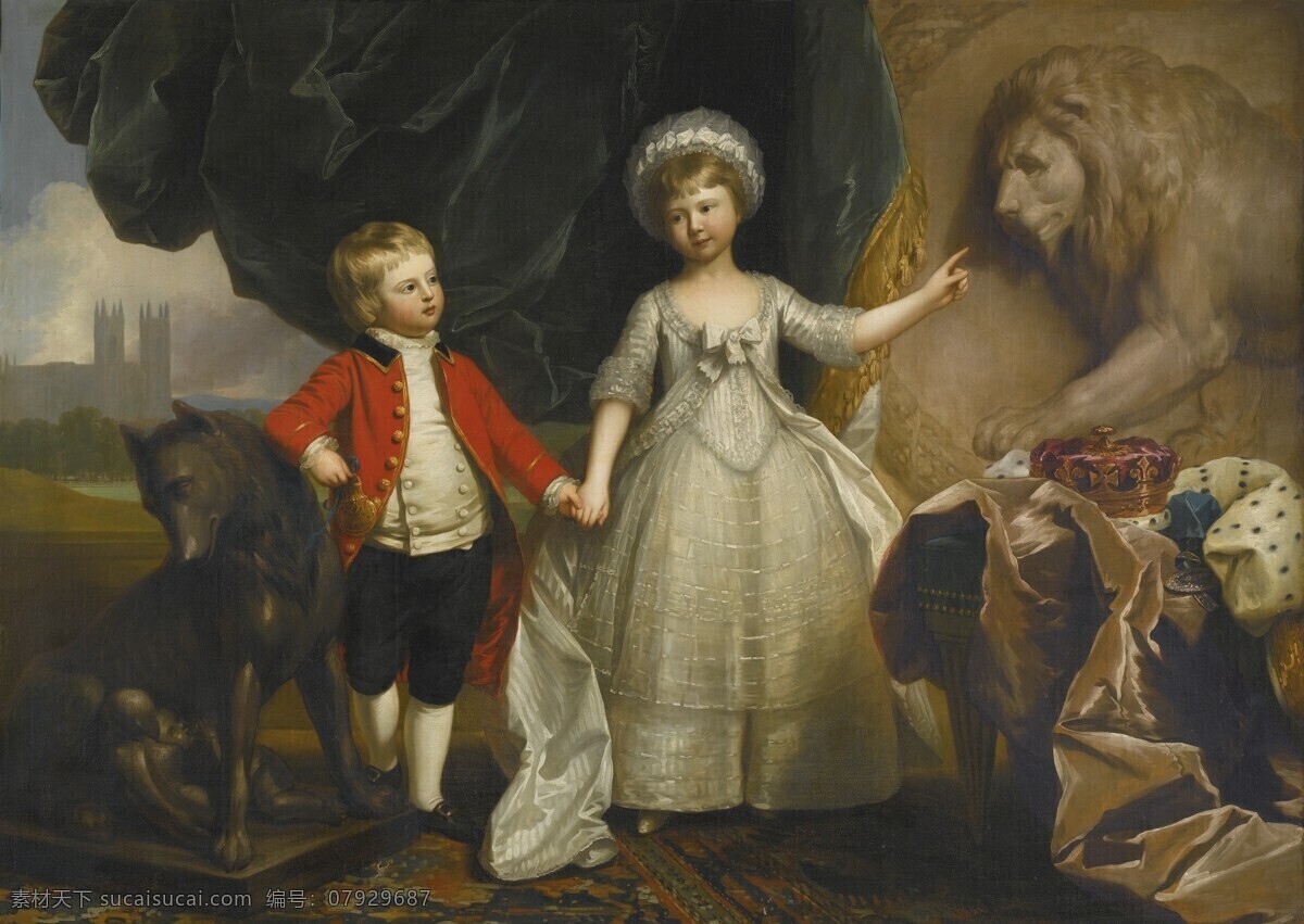 古典油画 绘画书法 文化艺术 油画 小 姐弟 设计素材 模板下载 小姐弟 乔治三世子女 讲故事 英国 公主 奥古斯塔 肯 特 公爵 爱德华