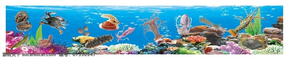 海底背景 海洋 螃蟹 海草 皮皮虾 海参
