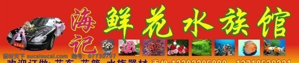 海 记 鲜花 水族馆 鲜花水族馆 花车 玫瑰花 金鱼 珊瑚 水草 水族箱 水底鱼 门头招牌 矢量