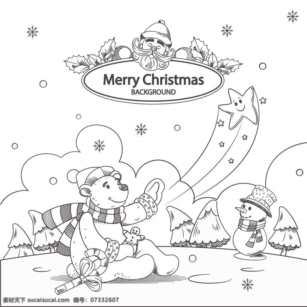 精美 手绘 主题 插画 图 圣诞主题 手绘插画 雪人 围巾 卡通插画 圣诞节 矢量素材 雪花 雪地 圣诞礼物 圣诞插画 圣诞袜