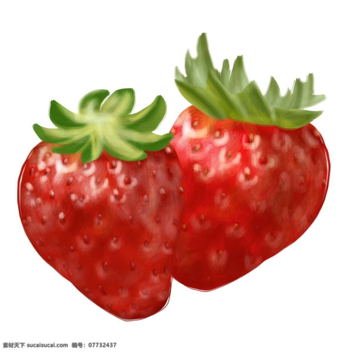 夏季 水果 草莓 手绘 插画 食物 吃 甜 红色 绿色 夏天 凉快 好吃 可爱 甜美