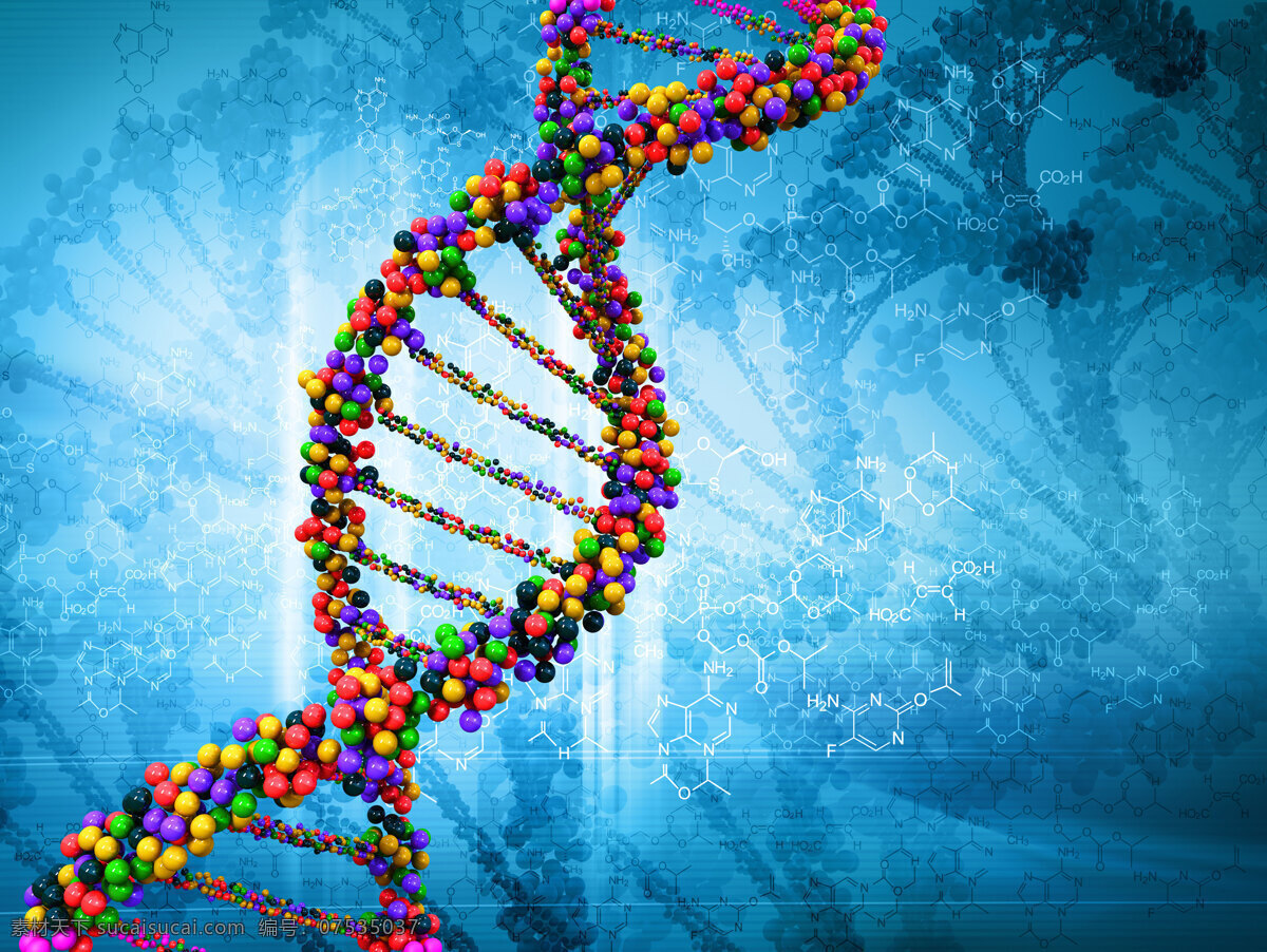 基因链 彩色 圆球 dna 基因 医学 研究 生物 蓝色背景 科学研究 现代科技