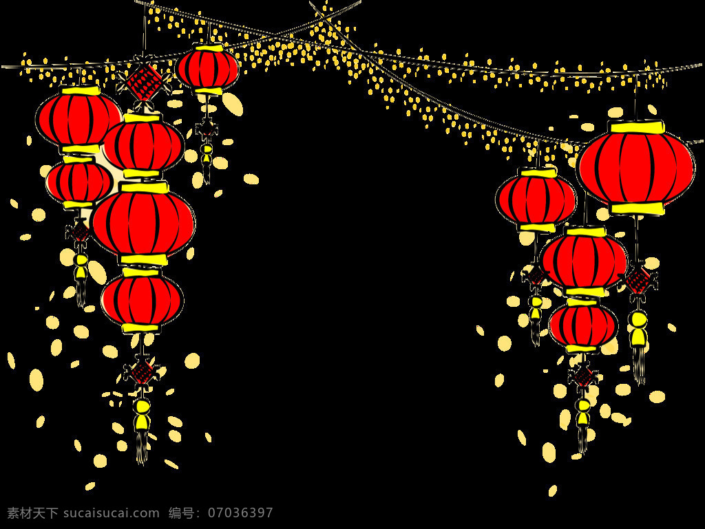 欢乐 红色 灯笼 彩绘 节日 元素 黑色长线 黑色麦穗 黑色中国结 红色灯笼 节日元素
