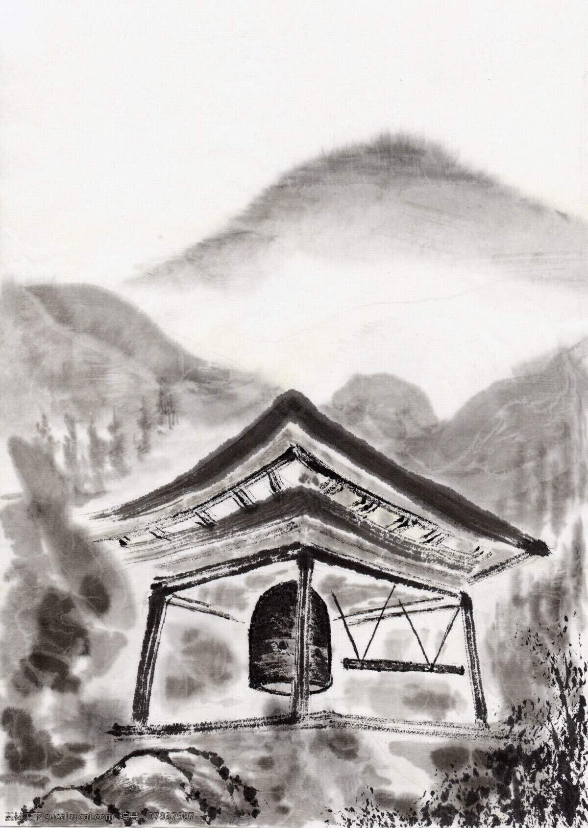 山水画 水墨画 水墨山 山水画钟 老钟 风景 生活 旅游餐饮