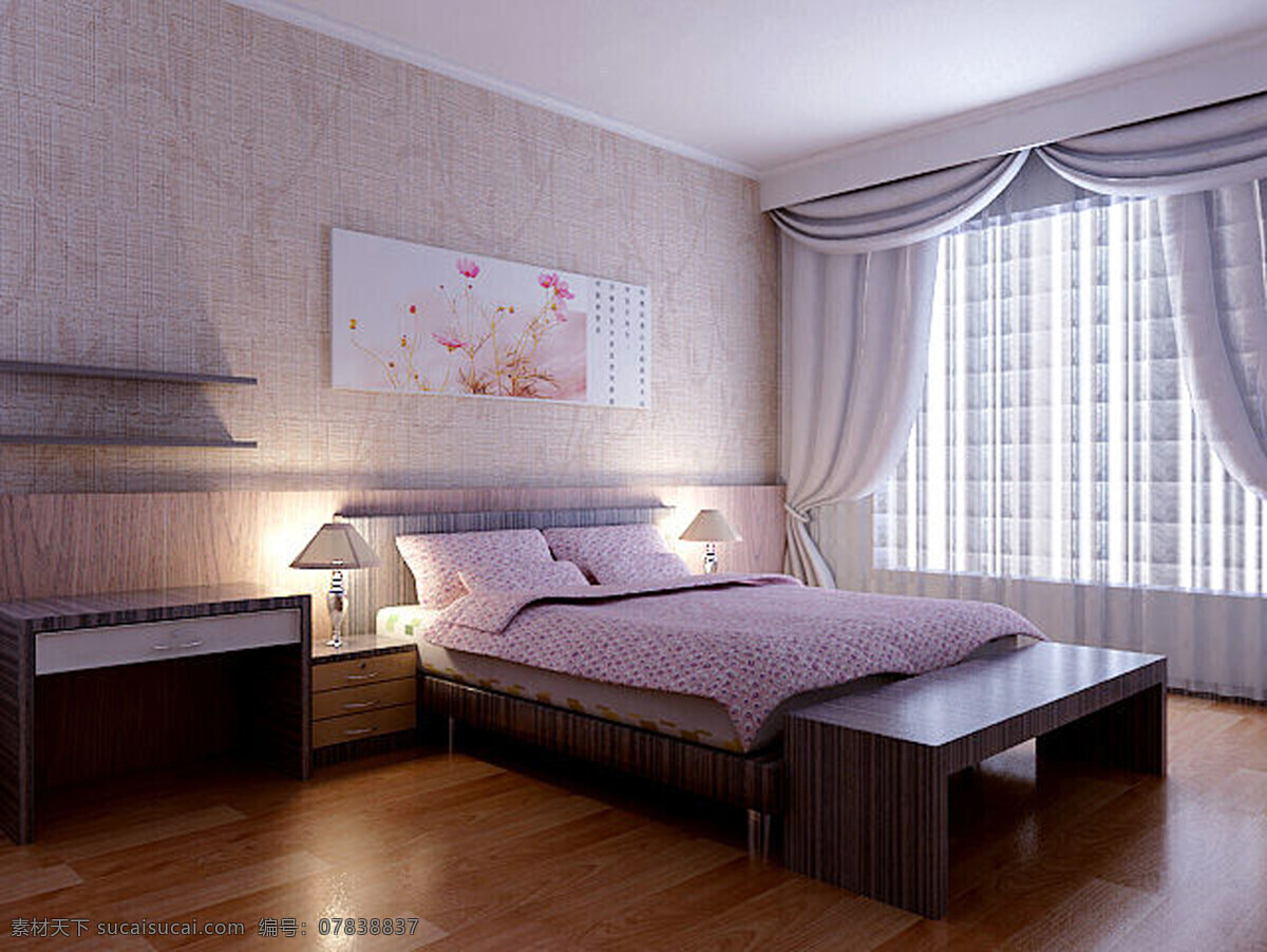紫色 床 室内 纯净 高档 家居装饰素材 室内设计