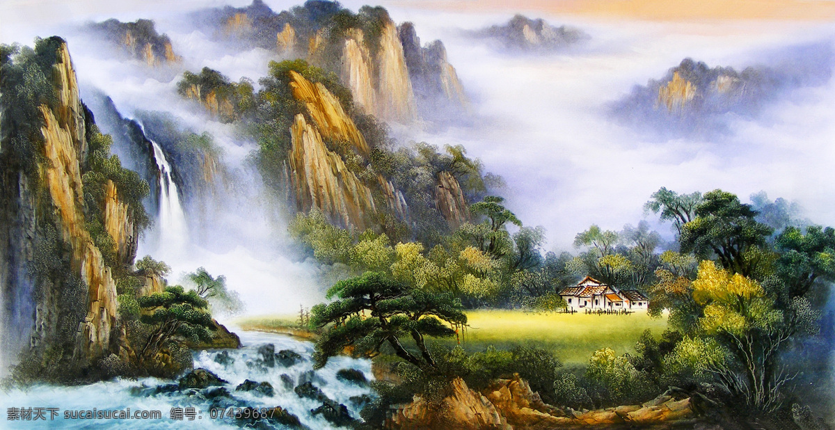 山野 水粉风景 设计素材 水粉画篇 书画美术 白色