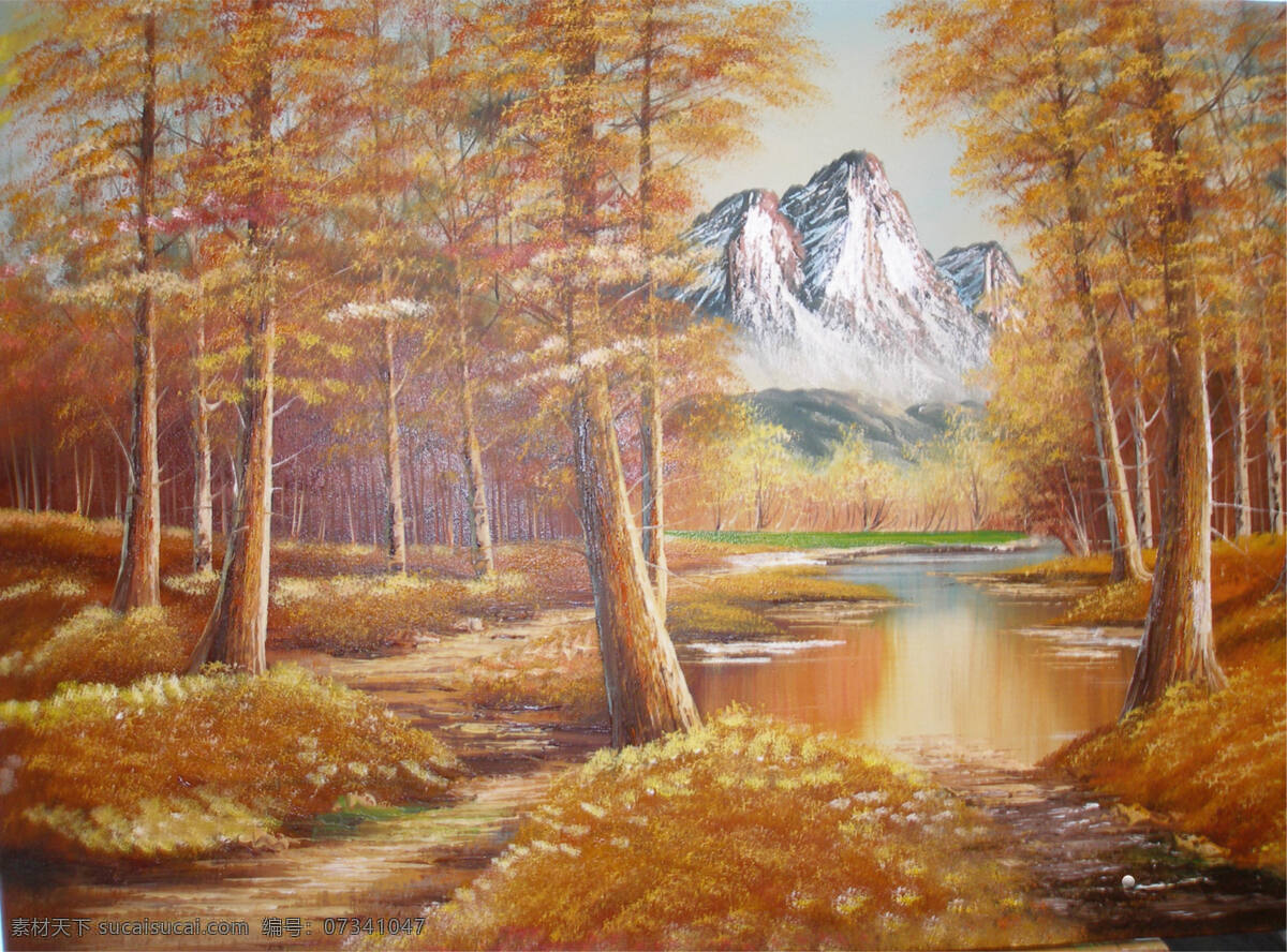 雪山 树木 油画 名画 艺术 绘画 文化艺术 艺术品 世界名画 书画文字