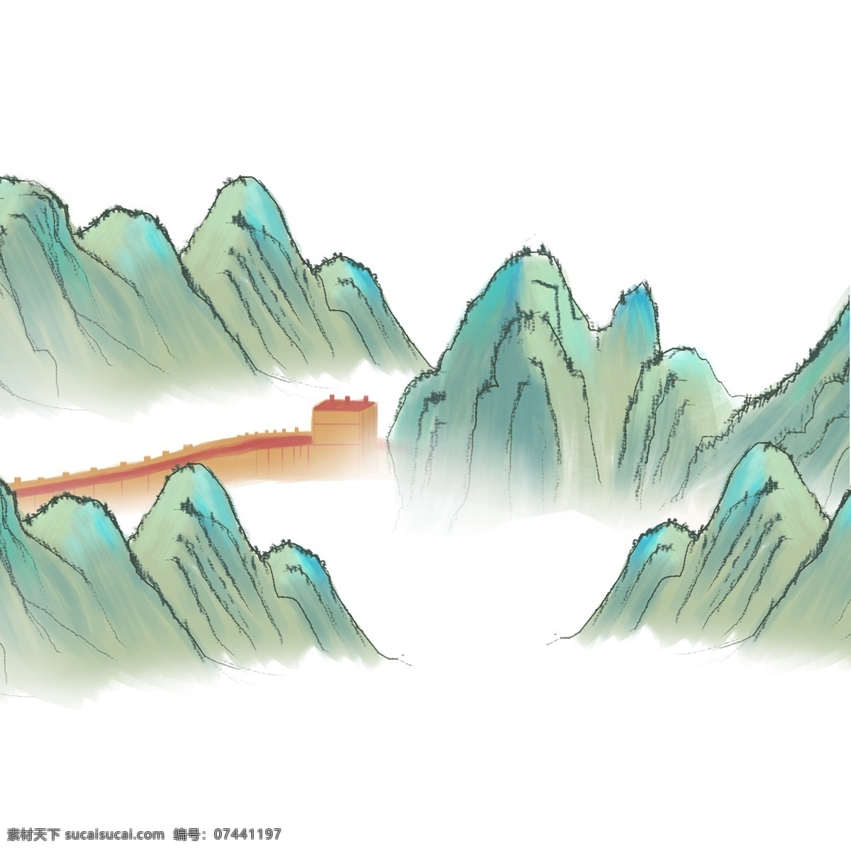中国 风 山水 山脉 装饰 山川 卡通 彩色 小清新 创意 手绘 绘画元素 现代 简约 图案
