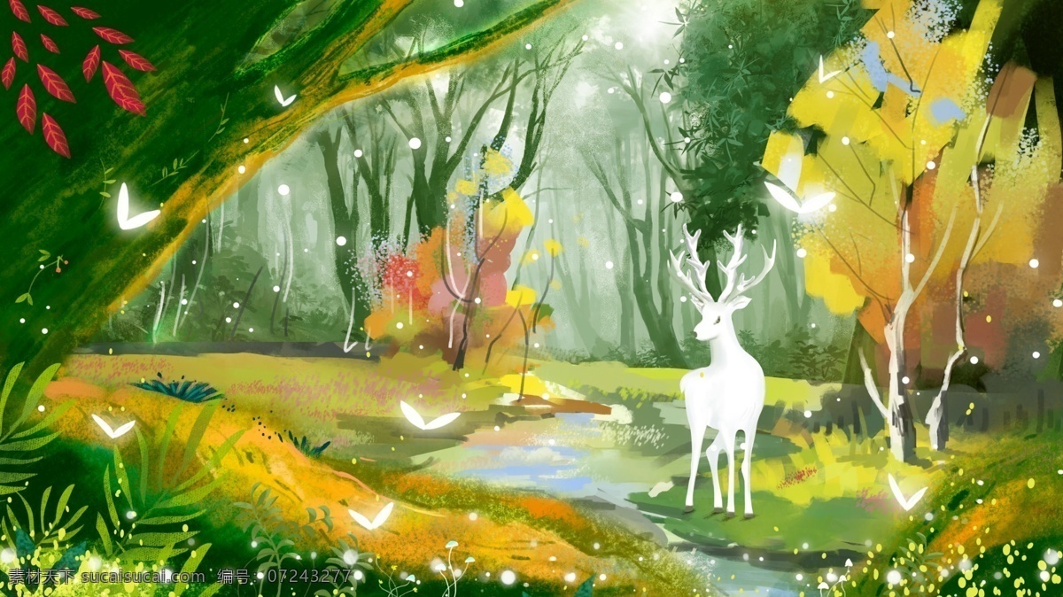 唯美 创意 手绘 治愈 系 林 深 时见 鹿 插画 壁纸 治愈系 手机配图 林深时见鹿