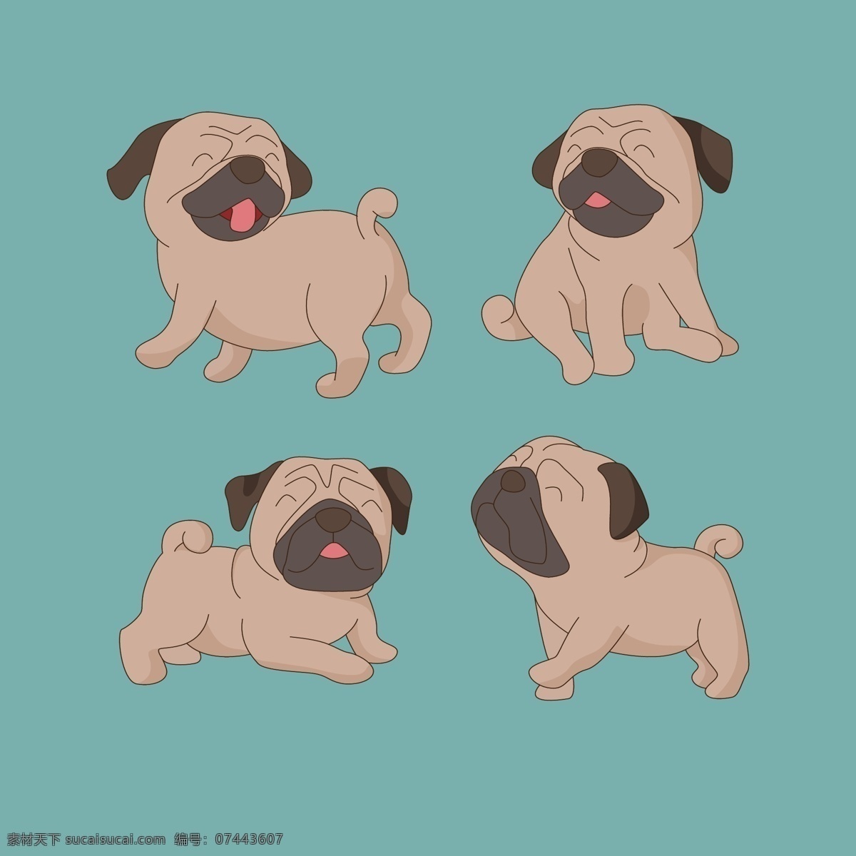 插画 柴犬 动物 狗 哈巴狗 节日 卡通 卡通狗 可爱 犬 生肖 手绘 不同 姿势