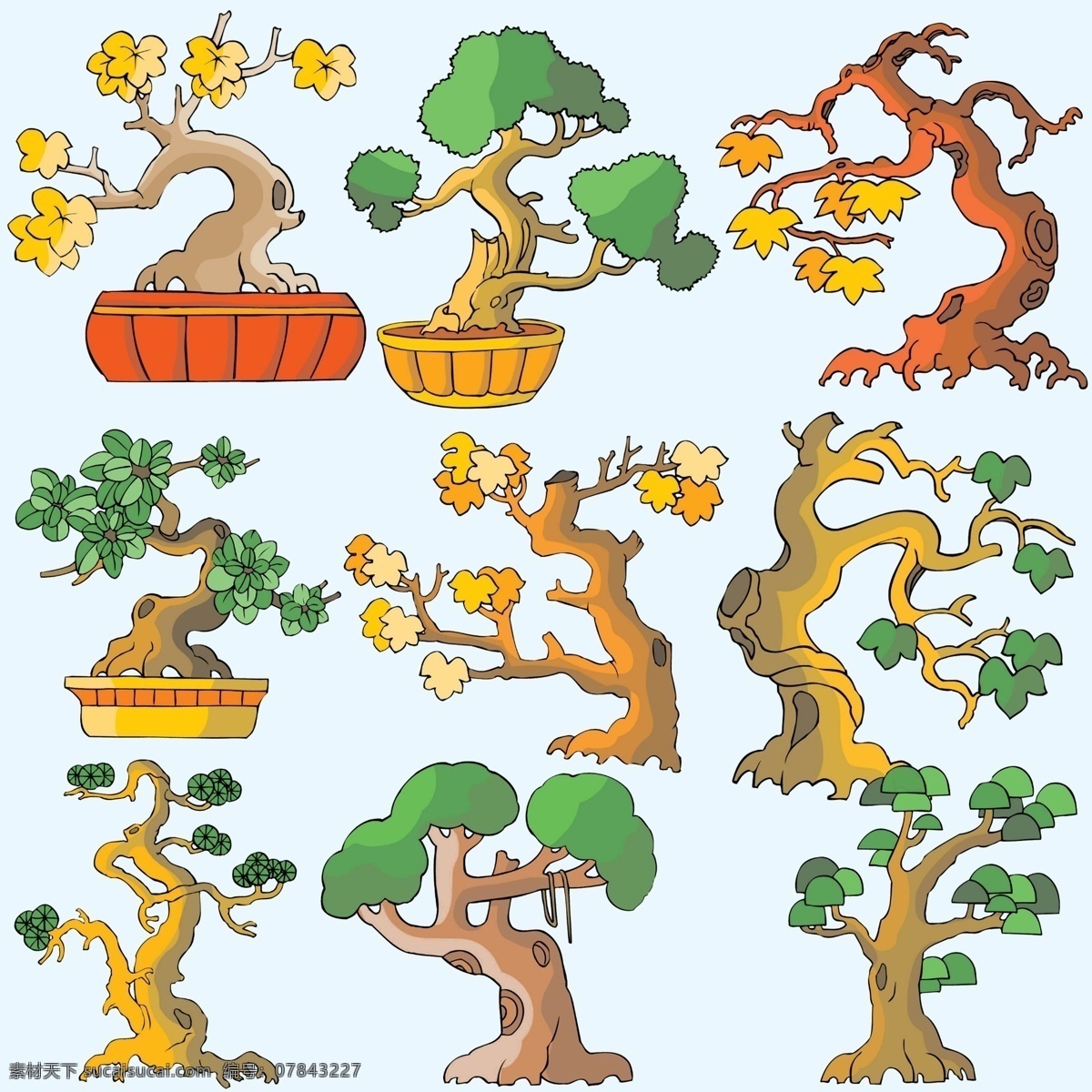 手绘树木 手绘素材 手绘 卡通素材 卡通树木 创意造型 创意树木 创意盆栽 插画配图 卡通配图 白色