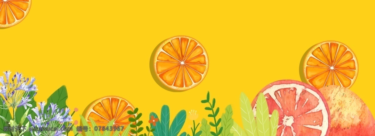 花卉水果背景 简约 清新 纹理 淡雅 水果 橙子 卡通 花卉