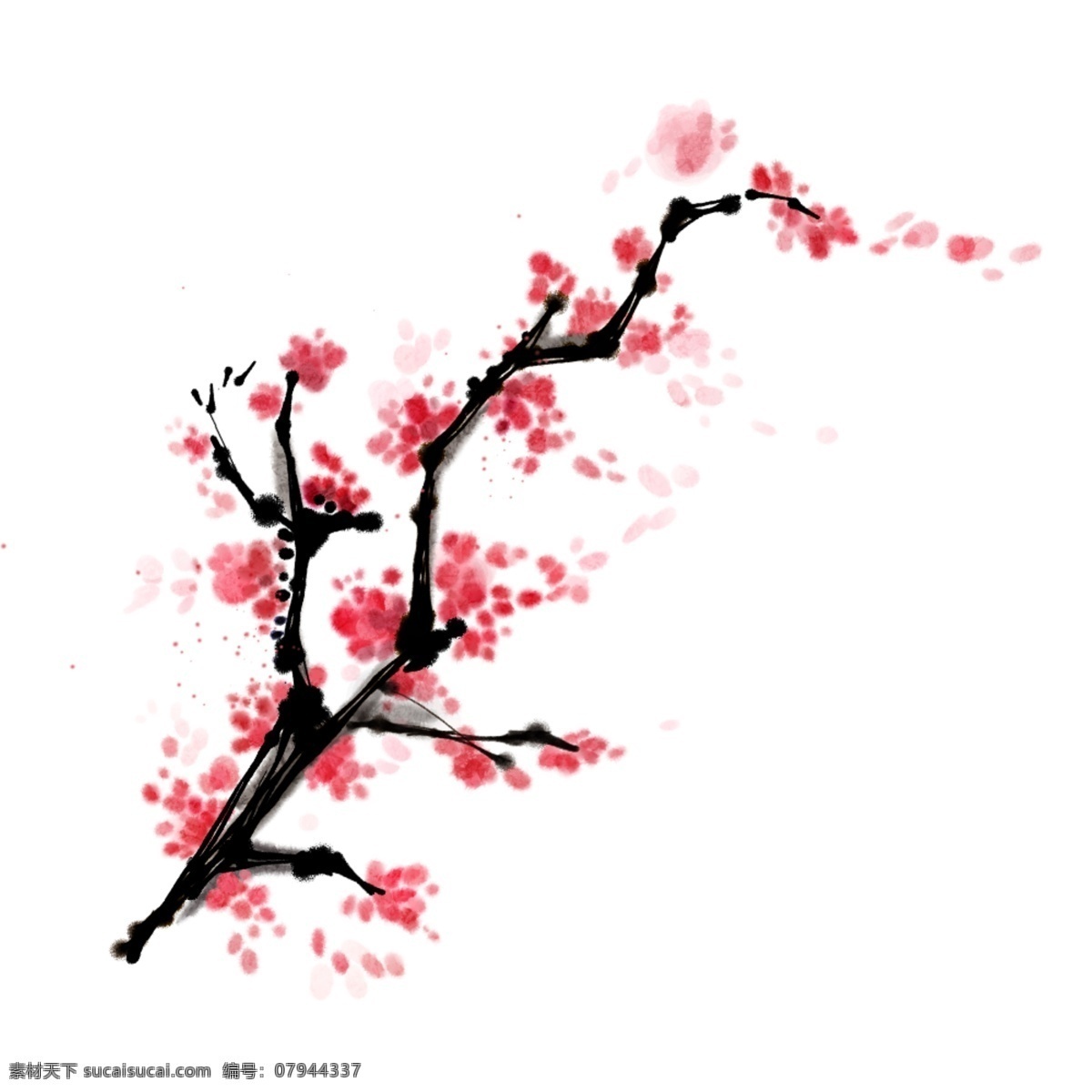 梅花图 腊梅花 国画梅花 红梅花 水墨梅花 分层