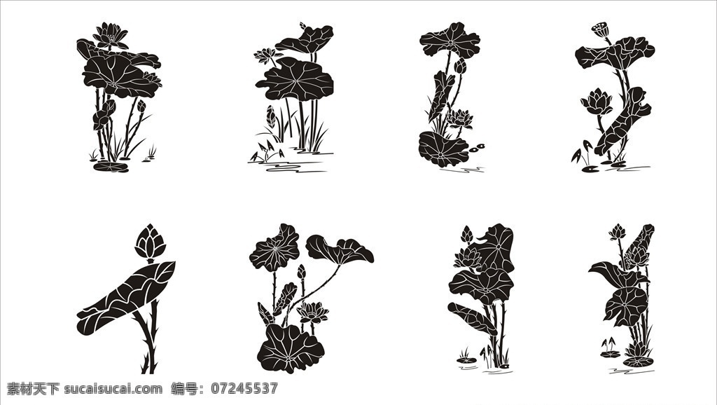 荷花荷叶 荷花 荷叶 莲 x4 矢量图 标志图标 公共标识标志