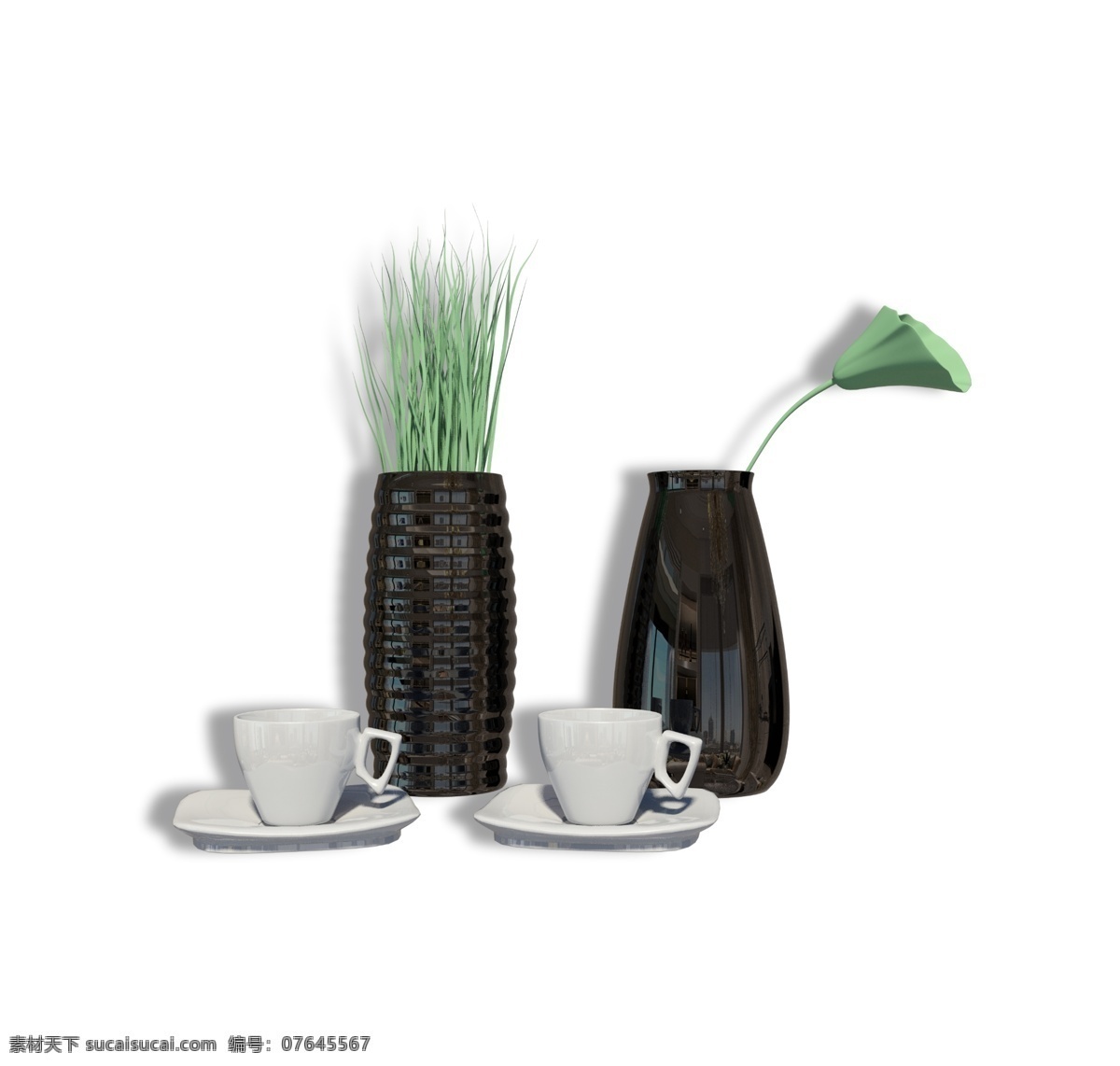 桌面 绿植 咖啡杯 陶瓷花瓶 摆件