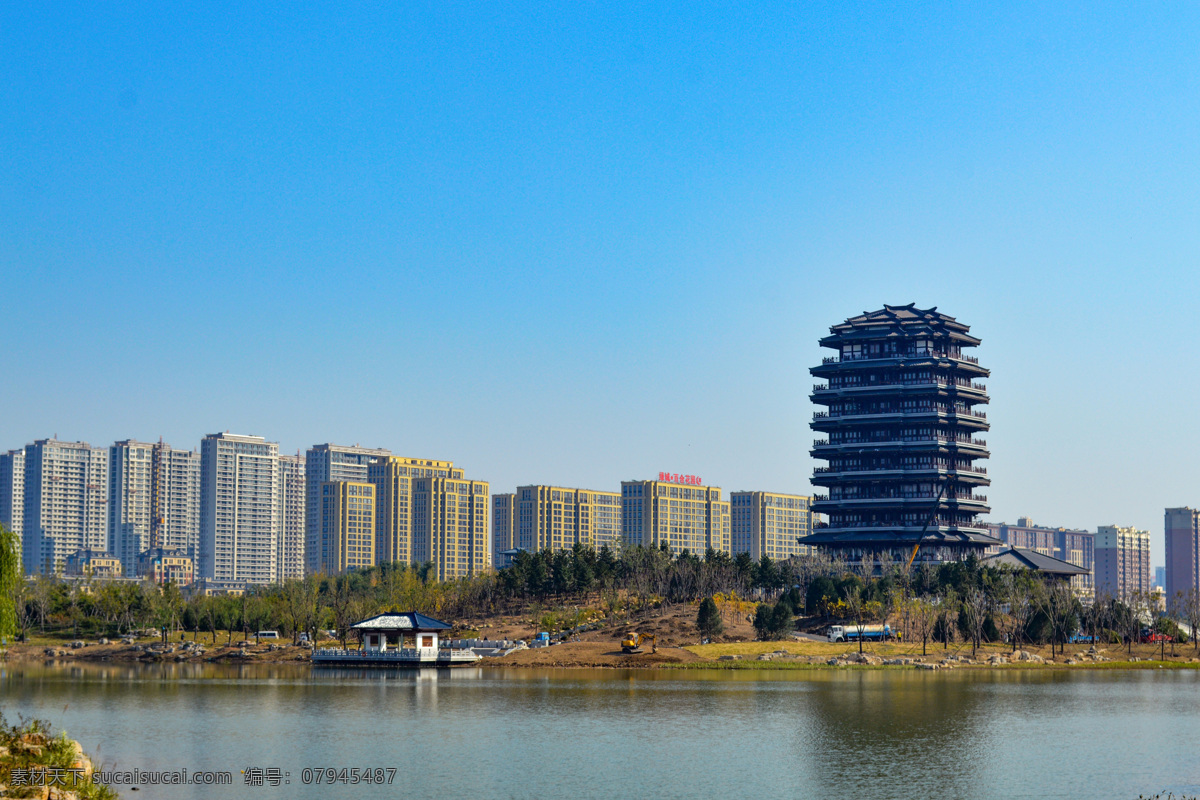齐盛湖公园 海岱楼 淄博 公园 自然风景 湖 自然景观