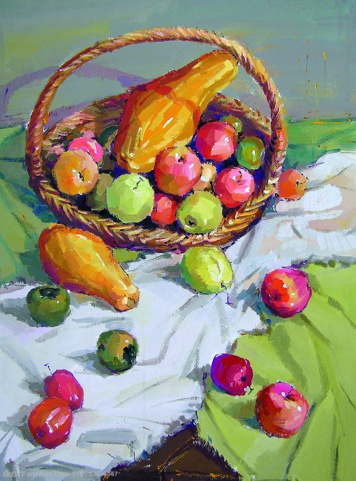 静物水果 美术 水粉画 静物画 水果 苹果 青梨 甜瓜 柿子 绘画书法 文化艺术