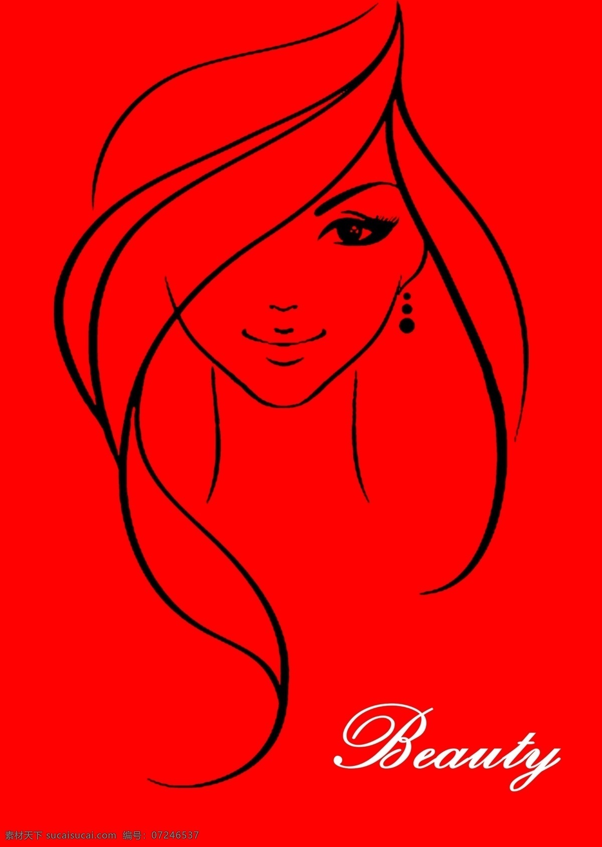 时尚 美女 头像 红色背景 线条 美人图 分层 源文件