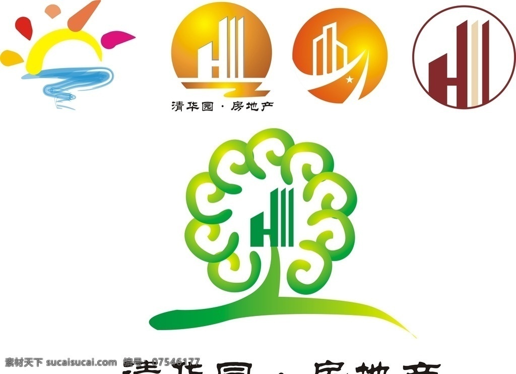 清华园 logo 清华园标志 树标志 标志 矢量标志 太阳 h标志 房地产 标志设计 标志素材下载 花园logo 企业 标志图标