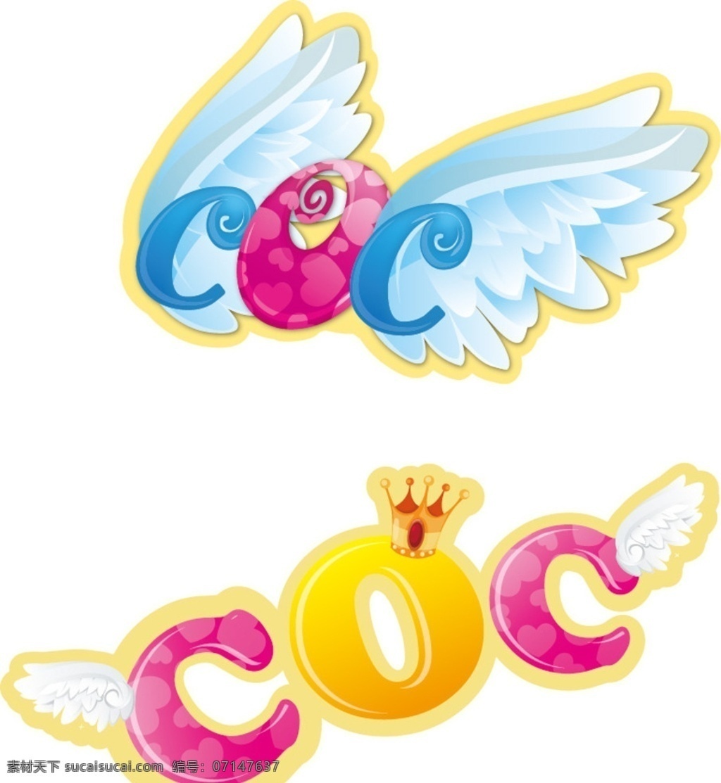 英文字母 coc 翅膀 皇冠 可爱 爱心 icon 标贴 logo logo设计