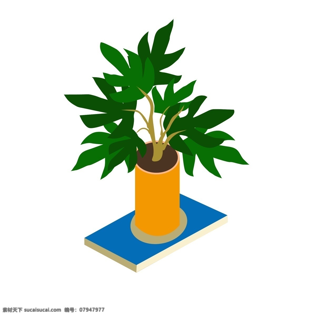 绿色植物 花盆 手绘 矢量图