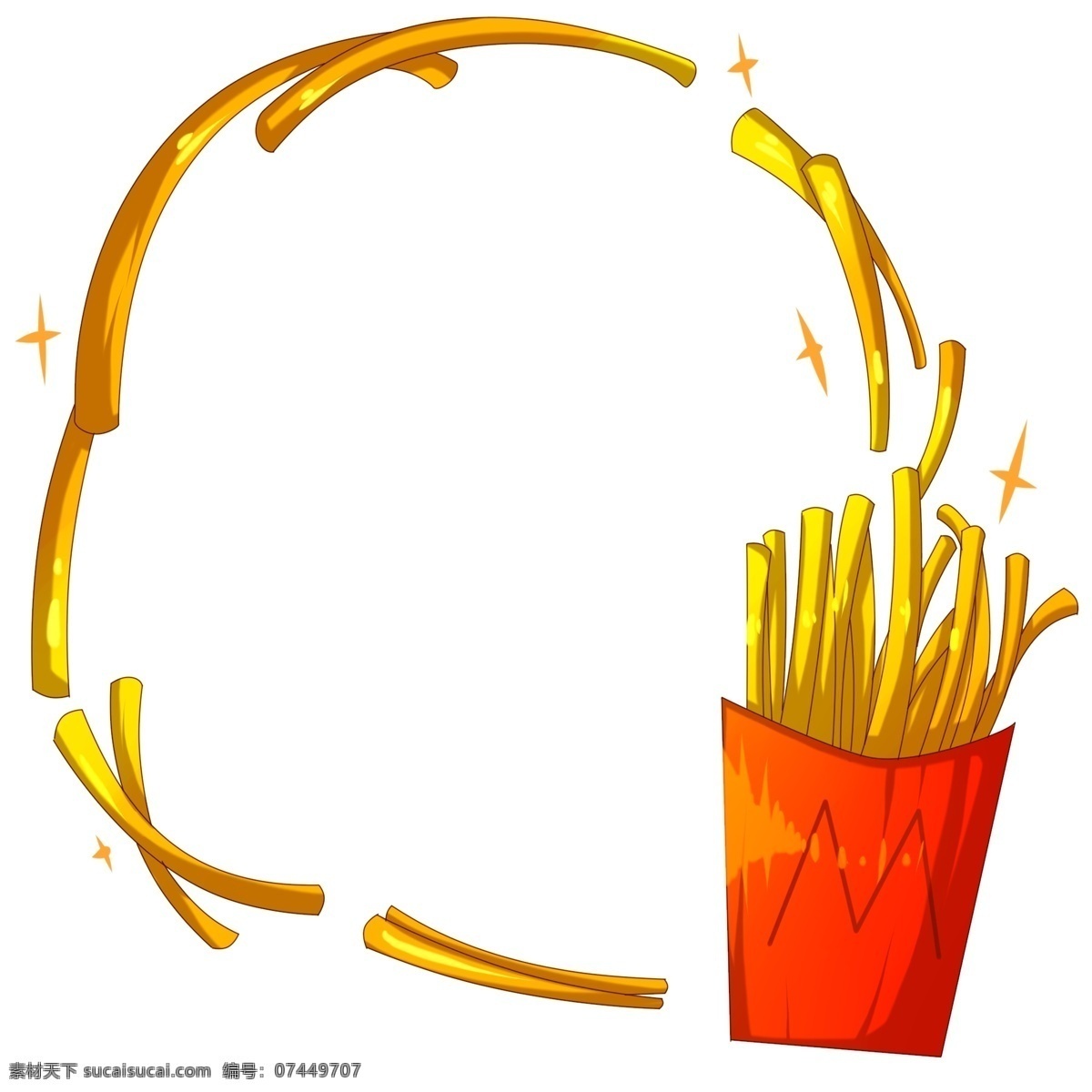 手绘 可爱 薯条 边框 美味的薯条 卡通插画 手绘插画 边框插画 框子 框架 框框 薯条的插画
