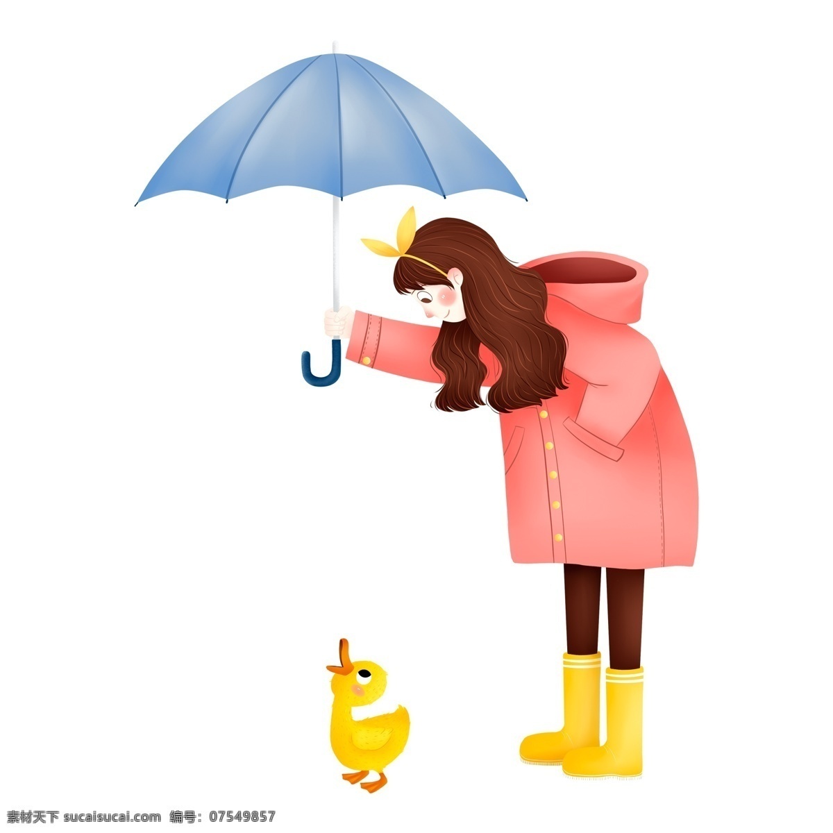 雨天 打伞 少女 小 鸭子 元素 小清新 可爱女孩 png元素 免抠元素 人物 小鸭子
