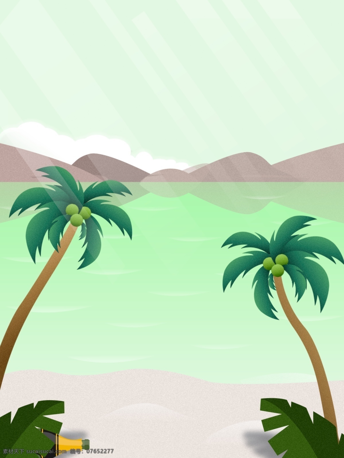 纯 原创 晴朗 湖水 背景 远山 白云 沙滩 椰子树
