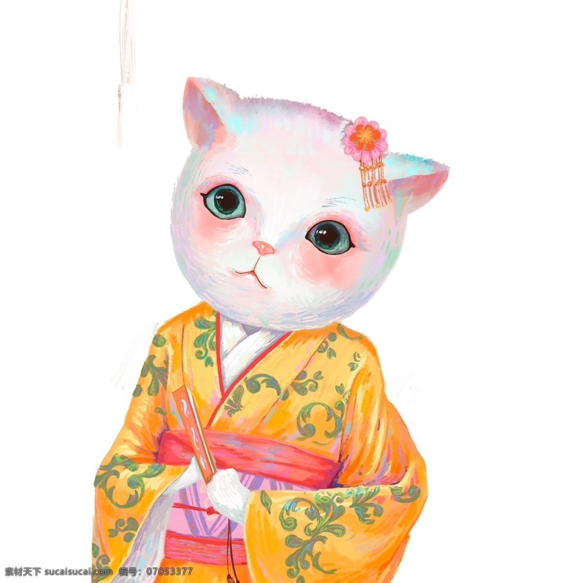 彩绘 猫 头 日式 人物 元素 创意 装饰图案 创意元素 猫头人物 日式元素 和服 手绘 元素装饰 元素设计 手绘元素 psd元素