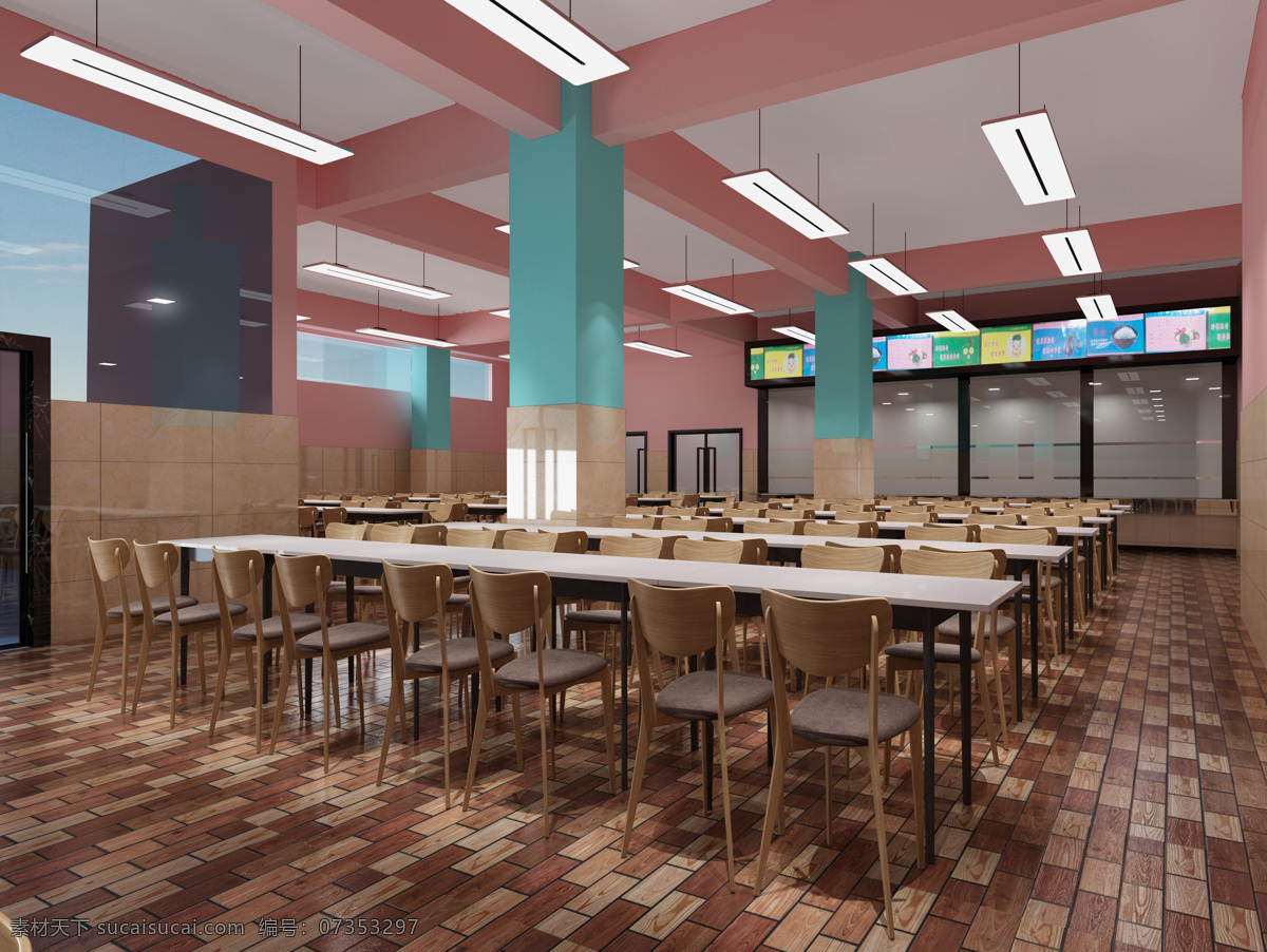 学生餐厅 餐厅 食堂 餐饮 大厅 开放区 公共区 环境设计 效果图