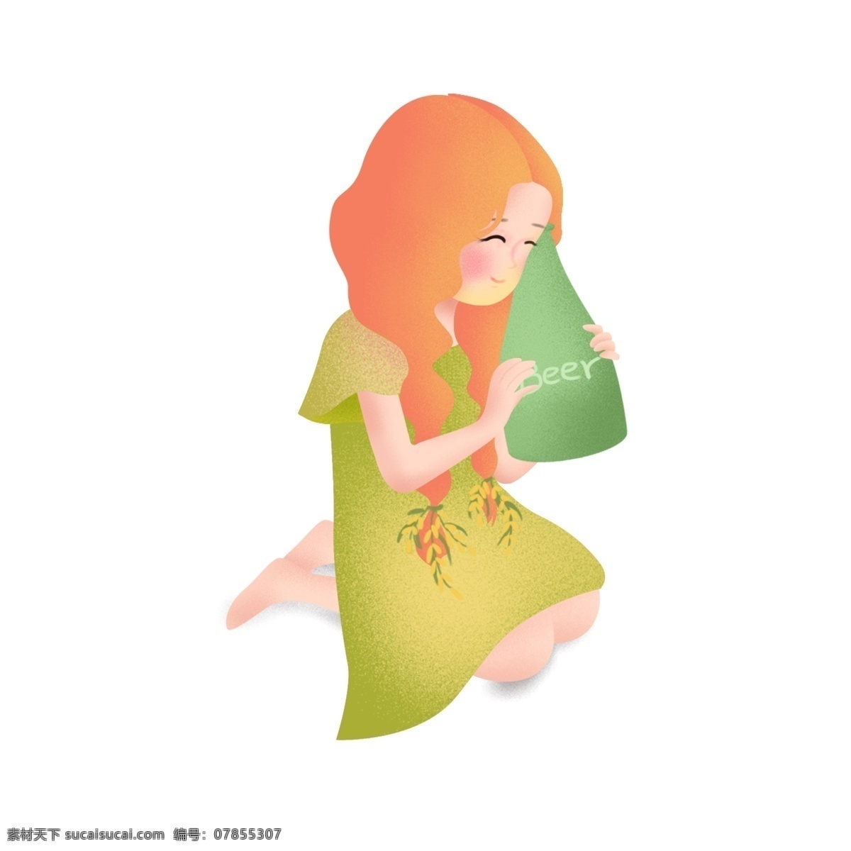 喝 啤酒 可爱 女孩 卡通 背景 休闲 元素 小女孩 长发 绿色裙子
