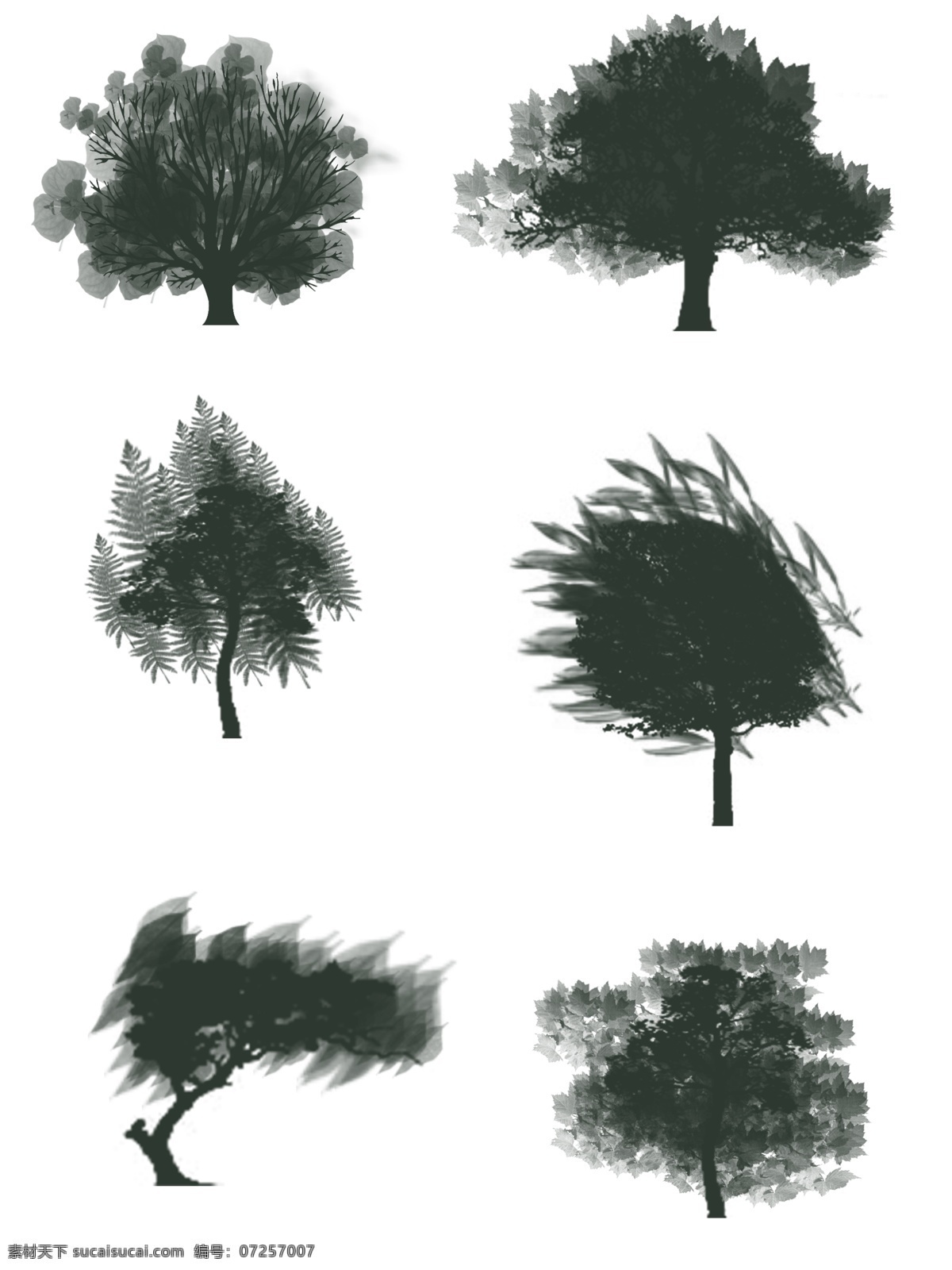 手绘 树 剪影 装饰 元素 设计元素 可商用 树木
