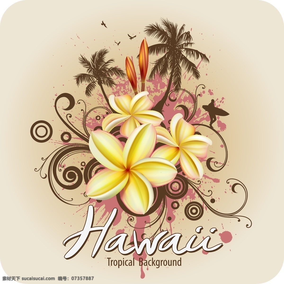 矢量 潮流 热带 花朵 椰树 背景 海报 花纹 旅游 夏威夷 宣传海报 热带天堂 宣传单 彩页 dm