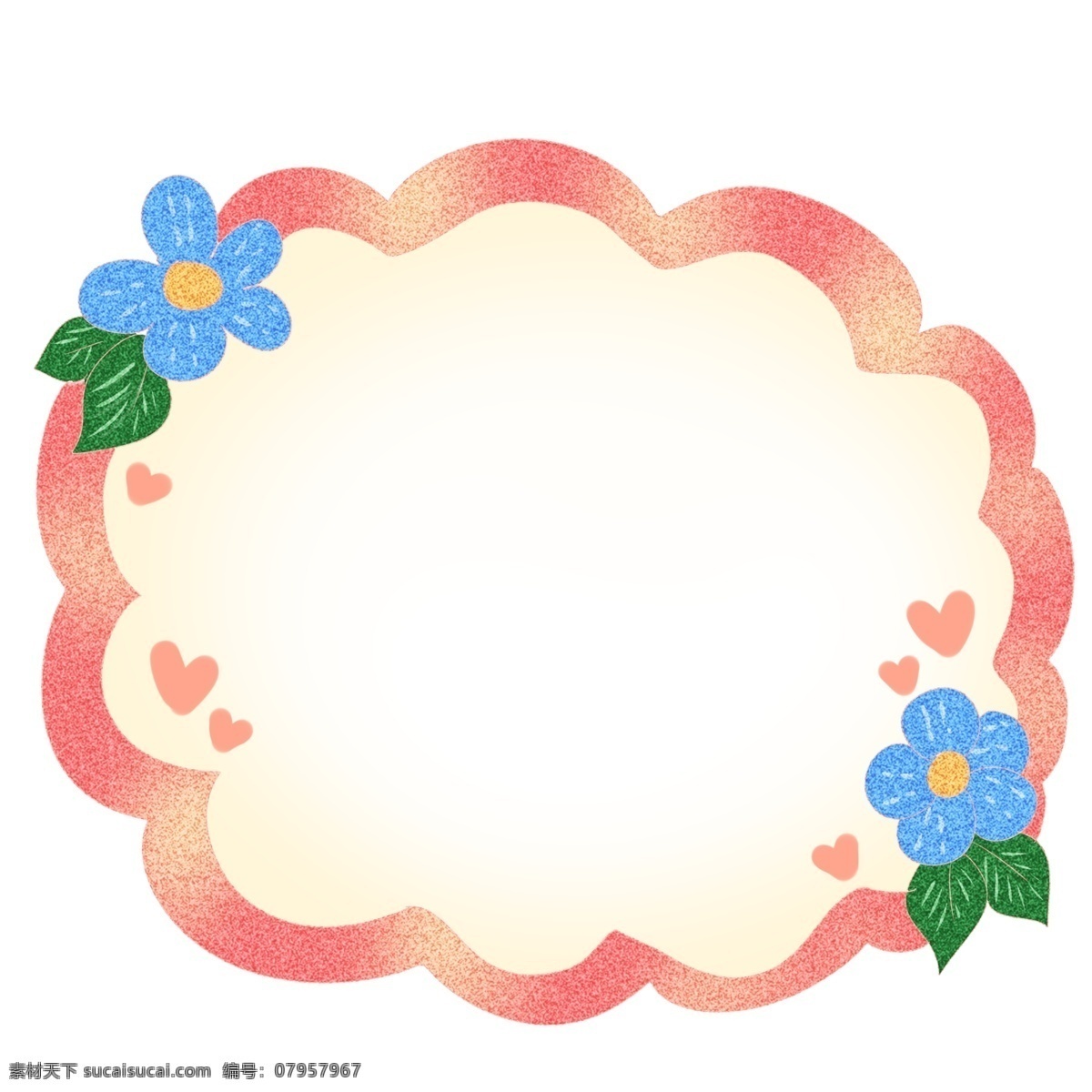 粉红色 花纹 边框 插图 漂亮的边框 粉红色边框 蓝色花边 绿色叶子 粉色心形 有爱的边框 唯美的边框