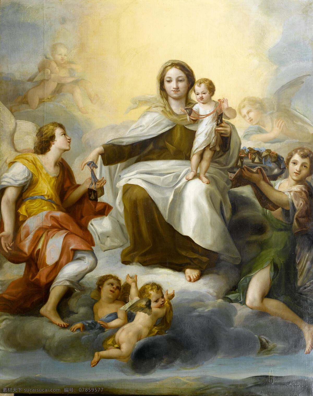 圣母与圣婴 圣经故事 天堂 天使 宗教油画 古典油画 油画 绘画书法 文化艺术