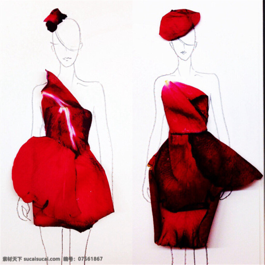 红色 花瓣 灵感 女装 设计图 服装设计 时尚女装 女装设计 效果图 短裙 服装 服装效果图 长裙 花式灵感 花朵服装