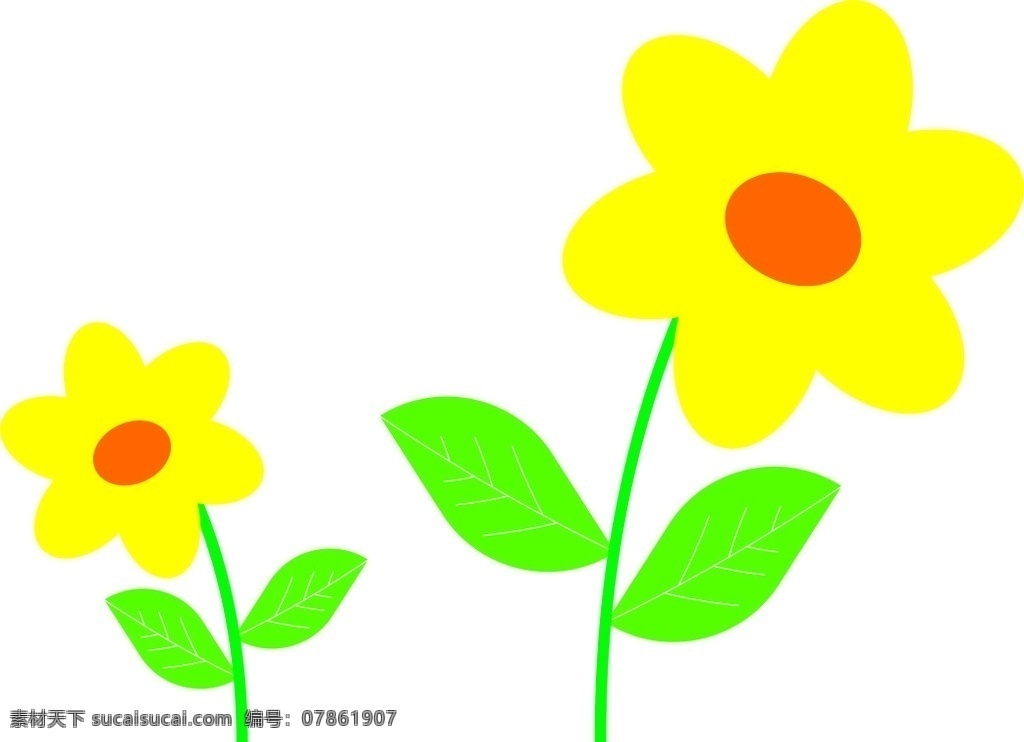 花朵 花 矢量图 黄花 绿叶 花瓣 标志图标 其他图标