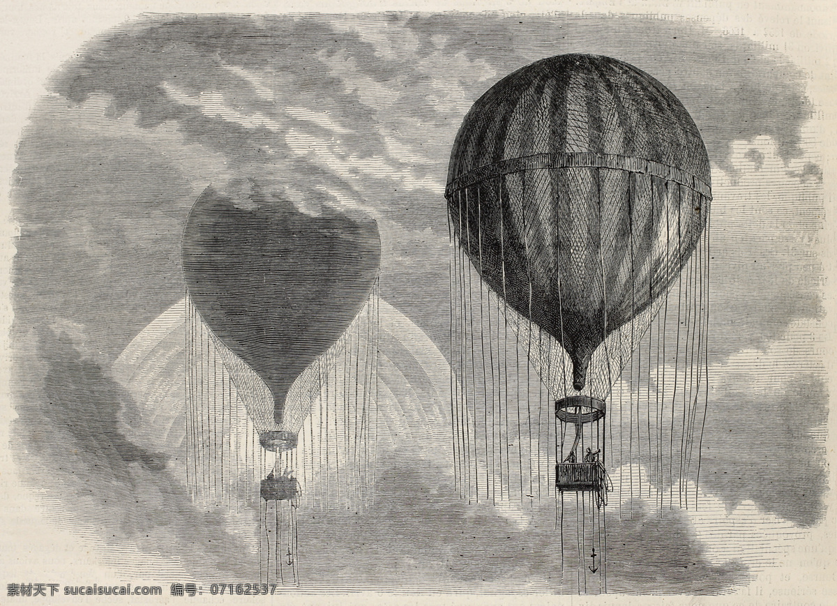 手绘 热气球 背景 空中热气球 天空 轻气球 其他类别 生活百科 灰色