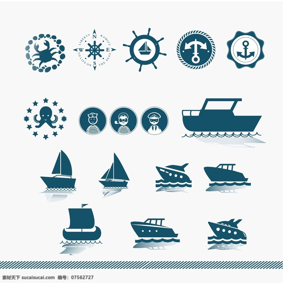 矢量 帆船 图标 图标设计 轮船 螃蟹 章鱼 标志图标 其他图标