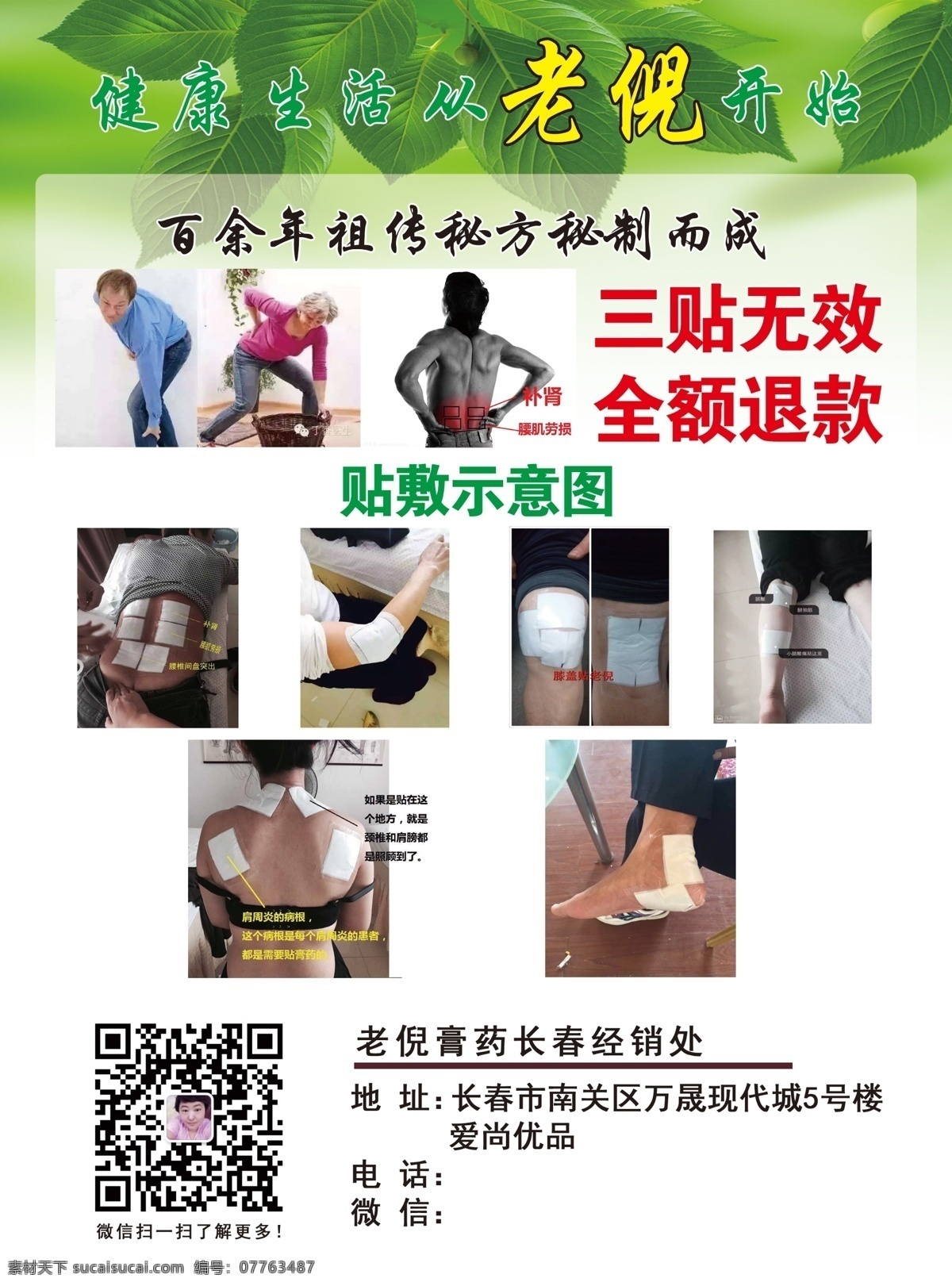 老倪膏药海报 膏药海报 老倪膏药 绿色背景 老倪膏药彩页 膏药 绿叶 白色