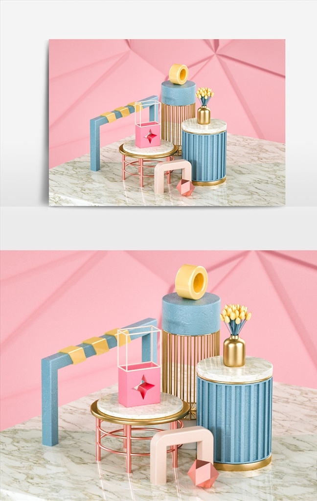 c4d 粉色 小 清新 几何 模型 小清新 3d设计 3d作品