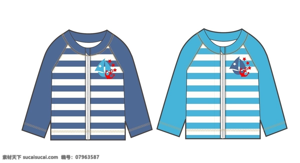 服装设计 小船 锚 间 条 童装 小船锚 间条 设计模板 儿童泳衣