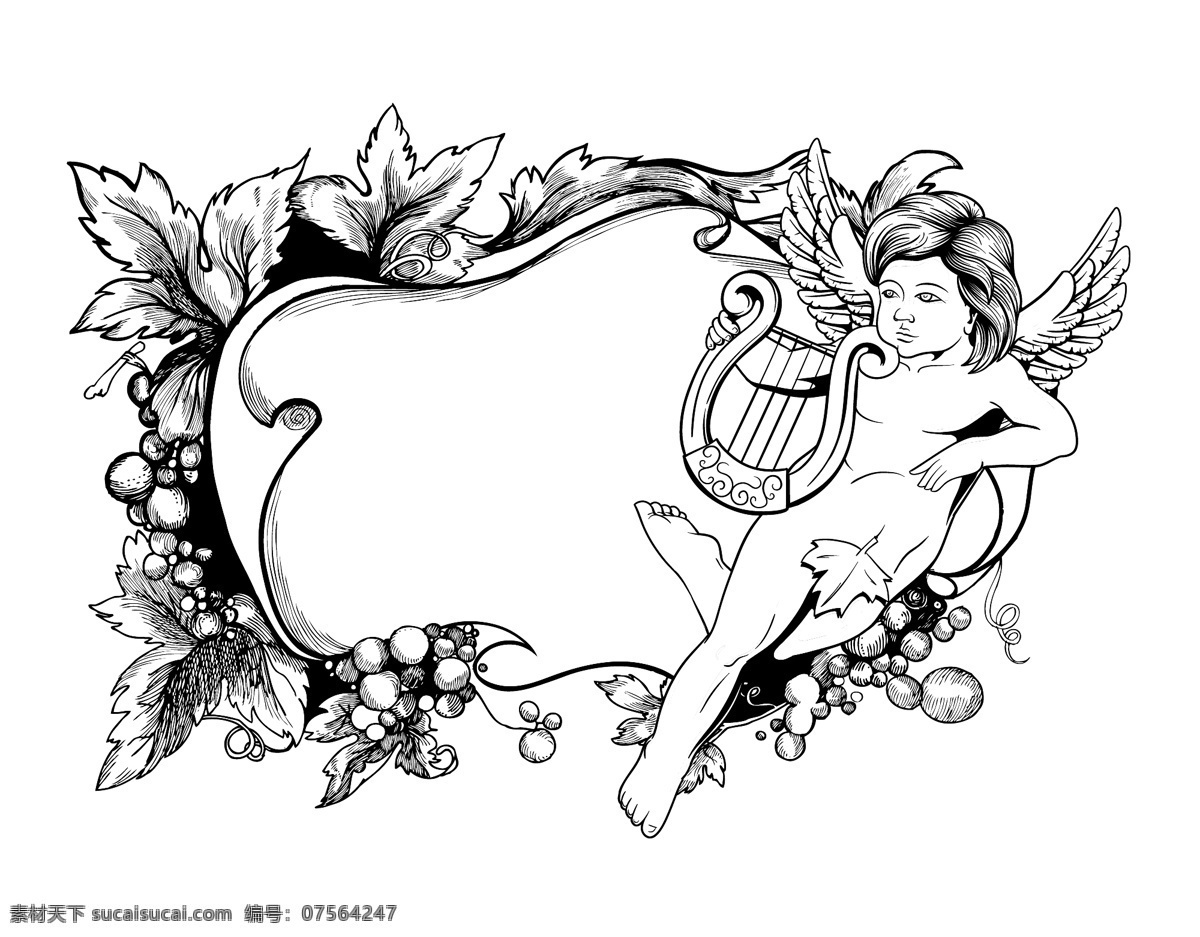 矢量 旧货 花卉 帧 天使 矢量图 其他矢量图