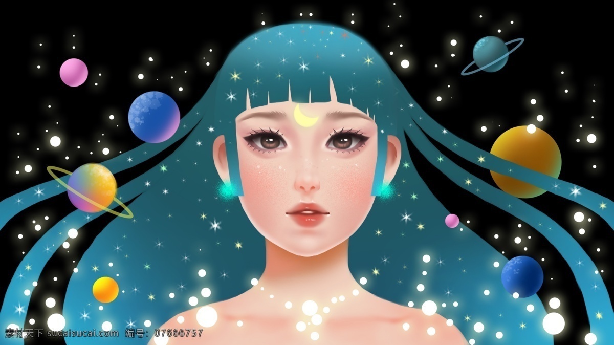 治愈 系 宇宙 女孩 插画 治愈系 唯美