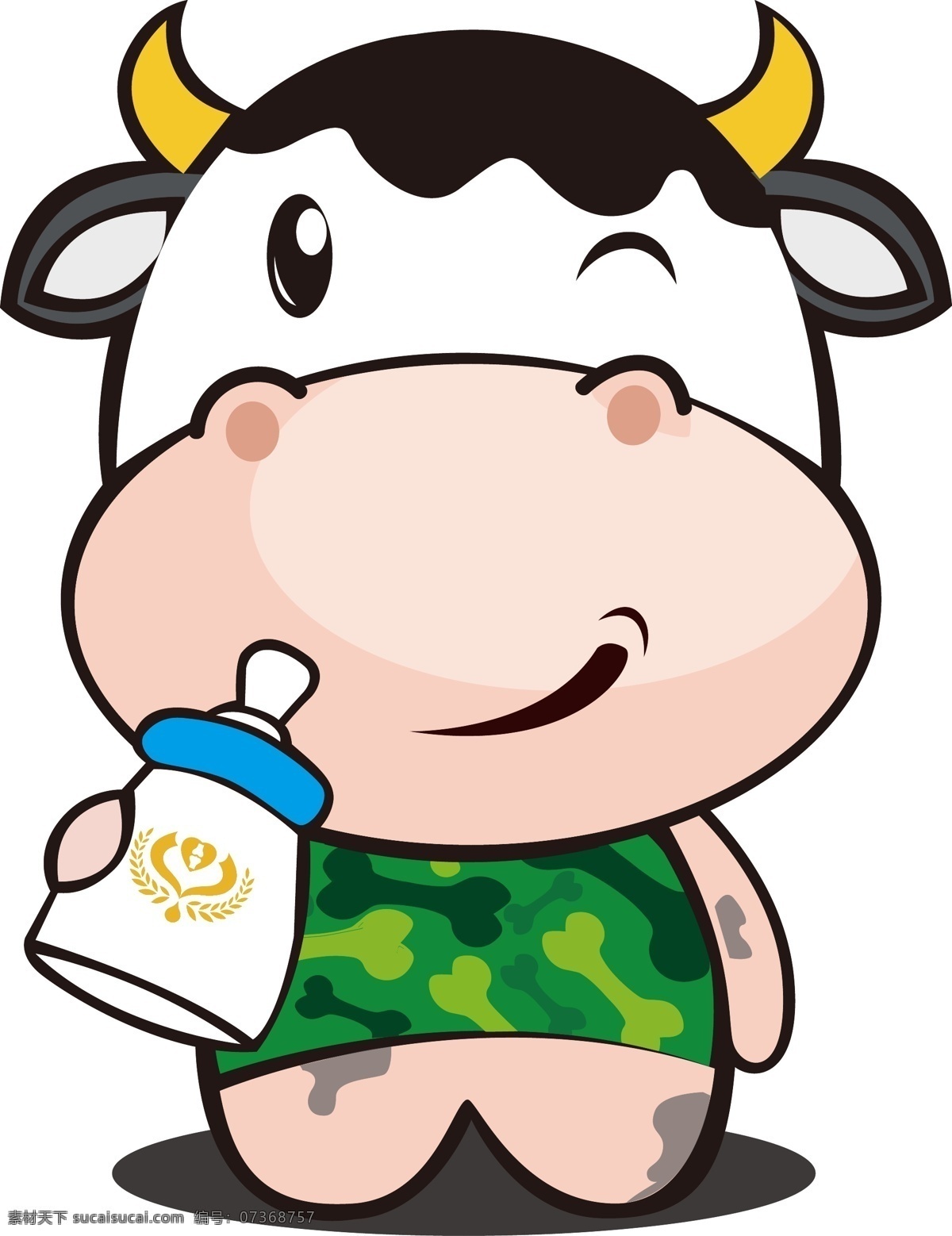 喝 奶牛 牛 卡通 绿色 衣服 歪 嘴 可爱 喝奶 牛牛 歪嘴 动漫动画 动漫人物