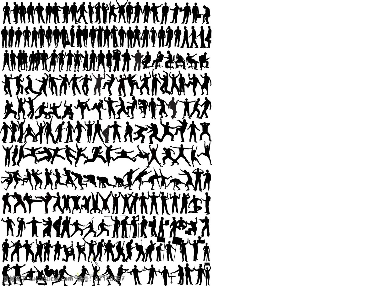 各种各样 人物 动作 剪影 矢量 欢呼 跑步 跳舞 跳跃 行动 运动 矢量字符 一个 不同 载体 材料 矢量图 矢量人物