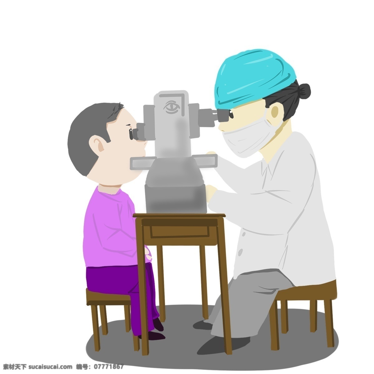手绘 医疗 眼科 插画 卡通插画 治病救人 救死扶伤 医疗工作者 看病的孩子 配眼镜的孩子 手绘医疗插画